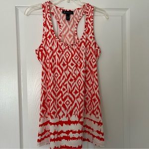 INC International Concepts Coral/Ecru White Printed Racerback Tunic Top Size S